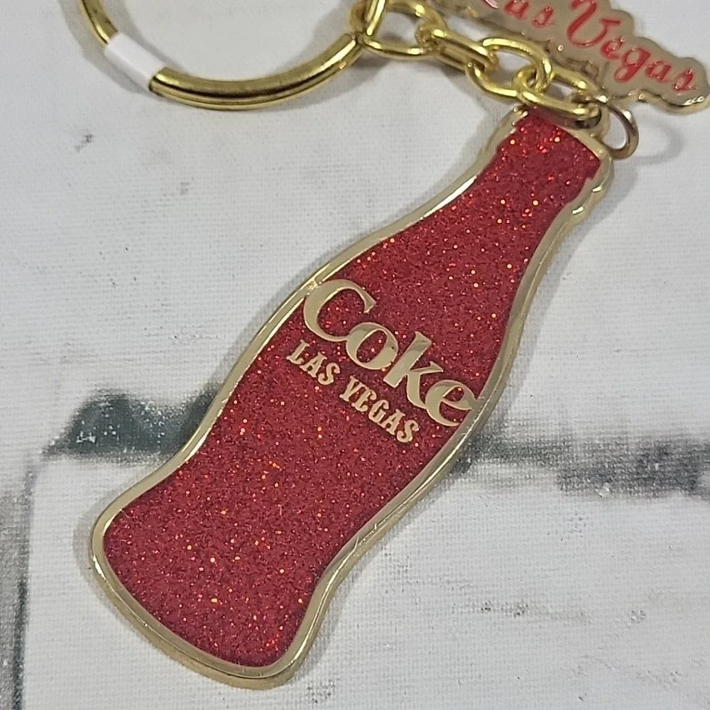 Coca Cola Soda Bottle Las Vegas‎ Keychain Red Glitter Travel Souvenir